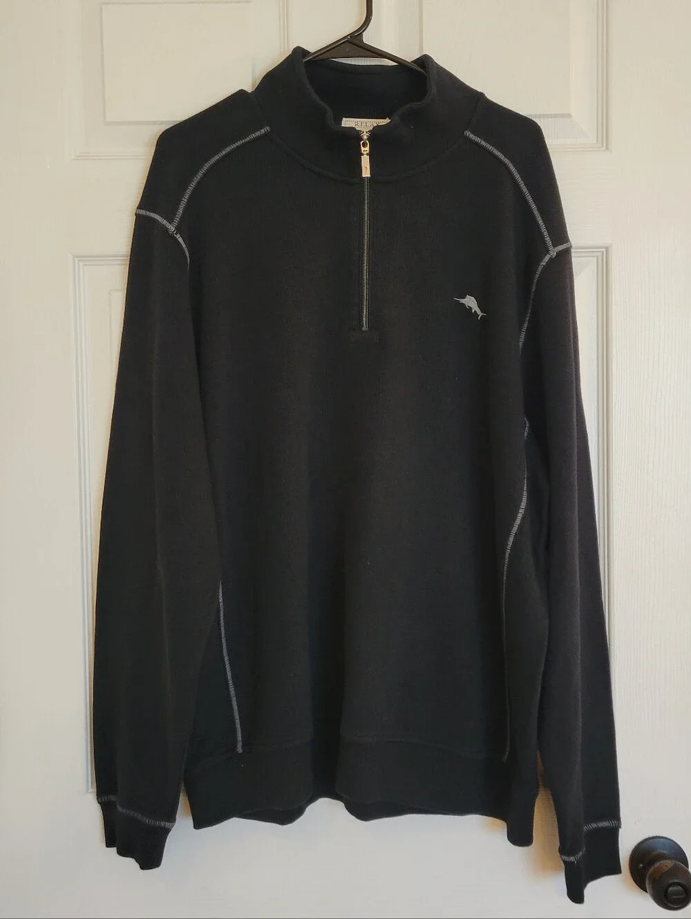 Tommy Bahama Relax Fit 1/4 Zip Knit Cotton Pullover Sweatshirt Black